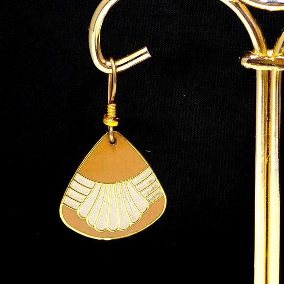 Vintage Laurel Burch Waterfall Earrings, Gold Plated, Beige & Gray Enamel - Picture 8 of 10